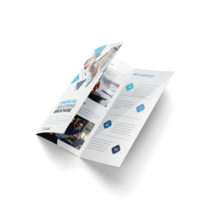 Tri-fold brochure promoting financial services, with charts and icons laid out in a clean format.
