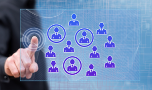 Digital screen showing user selection and targeting icons for personalized lead engagement.