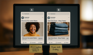 Two Facebook ad variations displayed side by side for A/B testing effectiveness