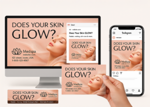 Unified Medspa campaign across postcard, website, social media, and banner ads.