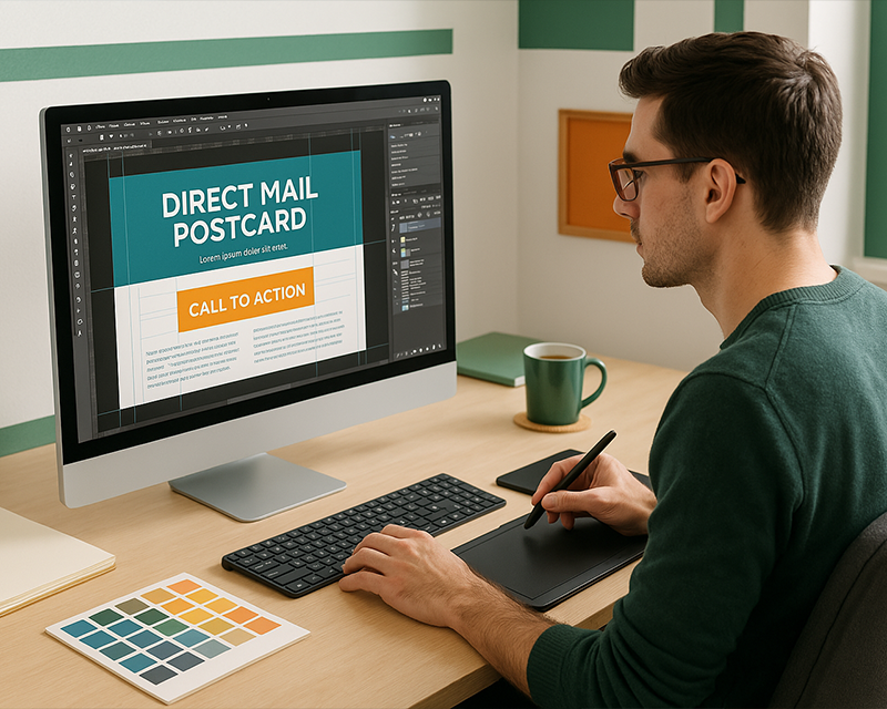Hand placing a professionally designed postcard offering 20% off into a residential mailbox.