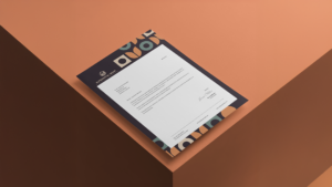 Letterhead featuring a modern geometric border and clean typography on a cornered platform.