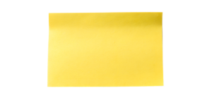 Close-up of a blank yellow sticky note on a white background, ready for messaging.